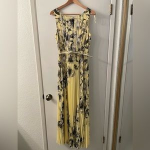 Eliza J pleated, long, yellow dress with belt. Size 10. Worn once/dry cleaned